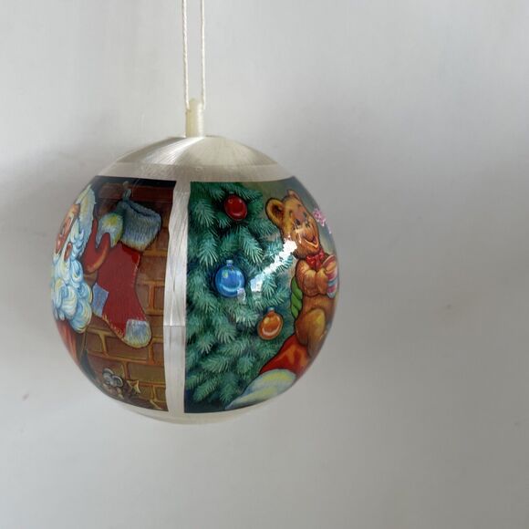 VTG 1999 TRIM A HOME SATIN ORNAMENT SANTA LITTLE TEDDY BEAR EATING PORAGE - Picture 10 of 14